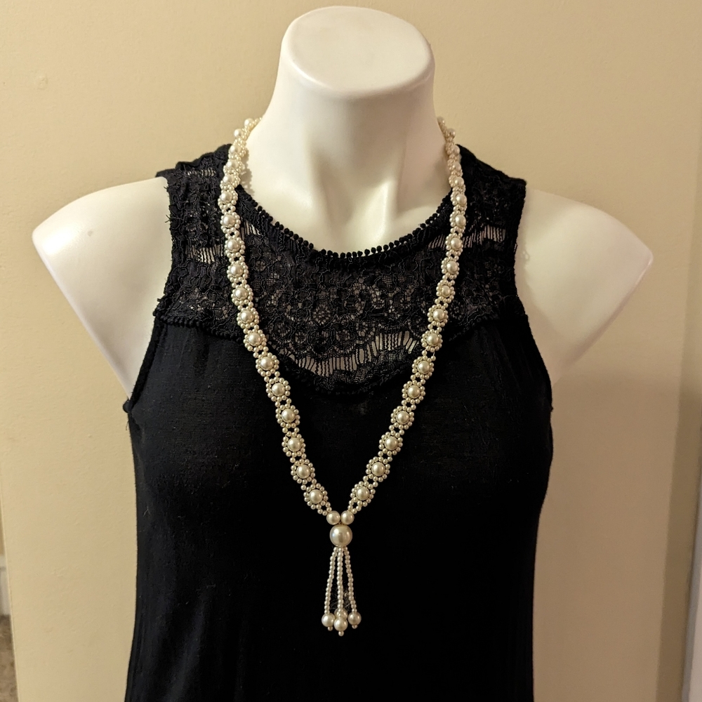 Vintage faux pearl fashion tassel necklace